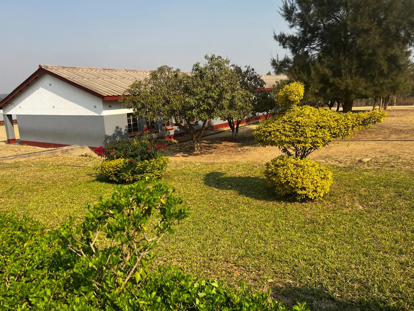 Landscaped gardens beside the school buildings